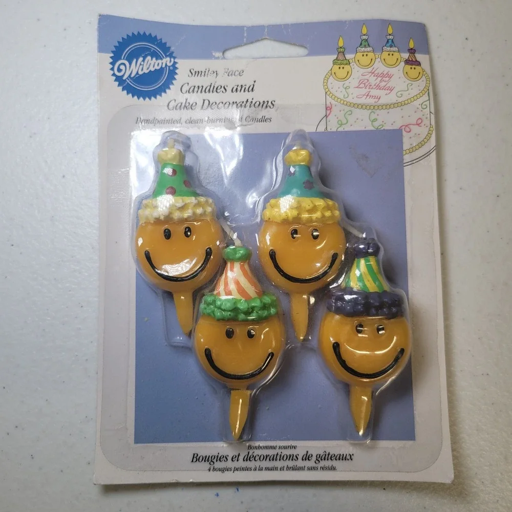 Wilton Smiley Face Birthday Cake Candles Handpainted Party Decorations 4 Count